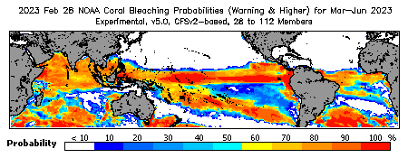 Current Bleaching Heat Stress Outlook Probability - Warning and higher