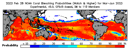 Current Bleaching Heat Stress Outlook Probability - Watch and higher