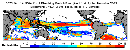 Current Bleaching Heat Stress Outlook Probability - Alert Levels 1 and 2