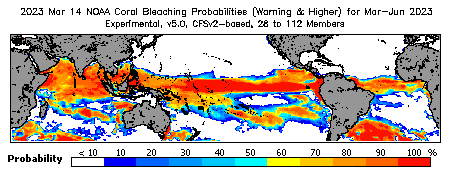 Current Bleaching Heat Stress Outlook Probability - Warning and higher