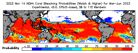 Current Bleaching Heat Stress Outlook Probability - Watch and higher