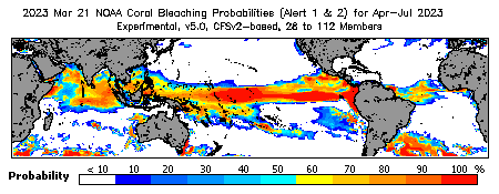 Current Bleaching Heat Stress Outlook Probability - Alert Levels 1 and 2