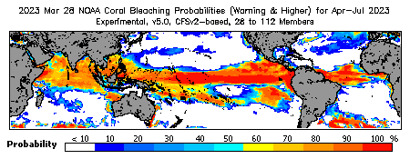 Current Bleaching Heat Stress Outlook Probability - Warning and higher