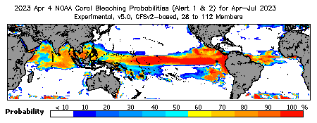 Current Bleaching Heat Stress Outlook Probability - Alert Levels 1 and 2