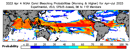 Current Bleaching Heat Stress Outlook Probability - Warning and higher