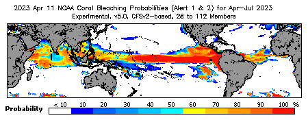 Current Bleaching Heat Stress Outlook Probability - Alert Levels 1 and 2