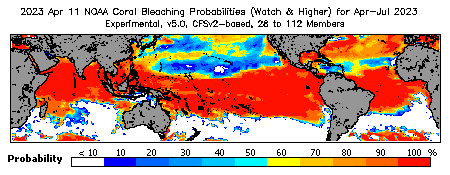 Current Bleaching Heat Stress Outlook Probability - Watch and higher