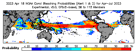 Current Bleaching Heat Stress Outlook Probability - Alert Levels 1 and 2