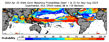 Current Bleaching Heat Stress Outlook Probability - Alert Levels 1 and 2