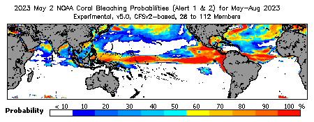 Current Bleaching Heat Stress Outlook Probability - Alert Levels 1 and 2