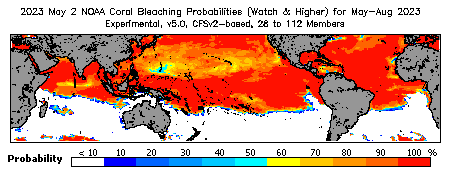 Current Bleaching Heat Stress Outlook Probability - Watch and higher