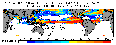 Current Bleaching Heat Stress Outlook Probability - Alert Levels 1 and 2