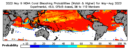 Current Bleaching Heat Stress Outlook Probability - Watch and higher