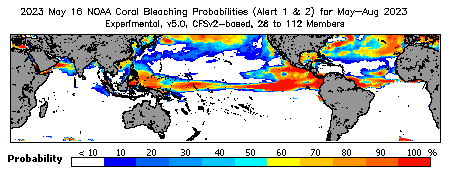 Current Bleaching Heat Stress Outlook Probability - Alert Levels 1 and 2