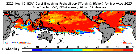 Current Bleaching Heat Stress Outlook Probability - Watch and higher