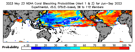 Current Bleaching Heat Stress Outlook Probability - Alert Levels 1 and 2