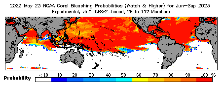 Current Bleaching Heat Stress Outlook Probability - Watch and higher