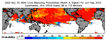 Current Bleaching Heat Stress Outlook Probability - Watch and higher