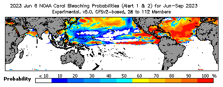 Current Bleaching Heat Stress Outlook Probability - Alert Levels 1 and 2