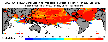 Current Bleaching Heat Stress Outlook Probability - Watch and higher