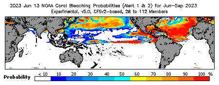 Current Bleaching Heat Stress Outlook Probability - Alert Levels 1 and 2