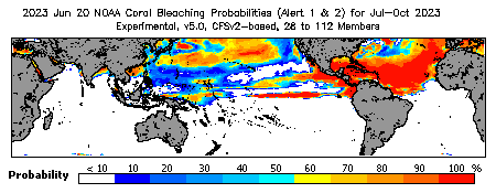 Current Bleaching Heat Stress Outlook Probability - Alert Levels 1 and 2