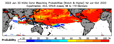 Current Bleaching Heat Stress Outlook Probability - Watch and higher