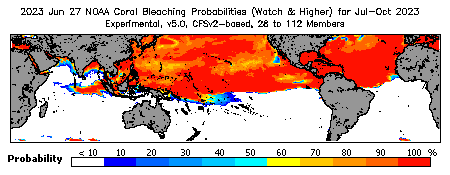 Current Bleaching Heat Stress Outlook Probability - Watch and higher