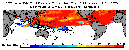 Current Bleaching Heat Stress Outlook Probability - Watch and higher