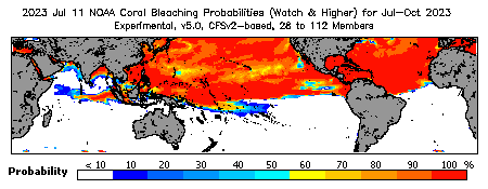 Current Bleaching Heat Stress Outlook Probability - Watch and higher