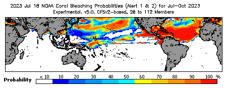 Current Bleaching Heat Stress Outlook Probability - Alert Levels 1 and 2