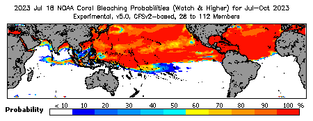 Current Bleaching Heat Stress Outlook Probability - Watch and higher