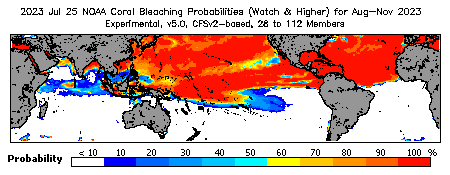 Current Bleaching Heat Stress Outlook Probability - Watch and higher