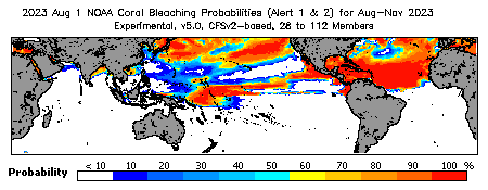 Current Bleaching Heat Stress Outlook Probability - Alert Levels 1 and 2