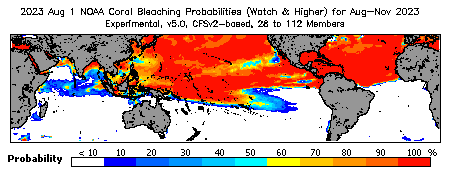 Current Bleaching Heat Stress Outlook Probability - Watch and higher