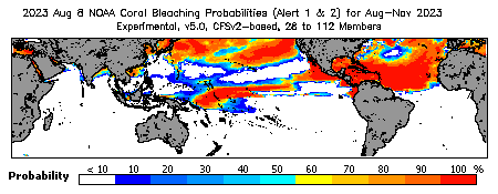 Current Bleaching Heat Stress Outlook Probability - Alert Levels 1 and 2