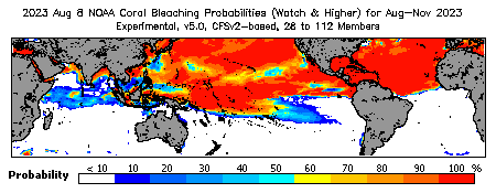 Current Bleaching Heat Stress Outlook Probability - Watch and higher