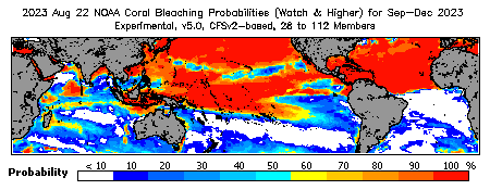 Current Bleaching Heat Stress Outlook Probability - Watch and higher