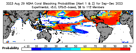 Current Bleaching Heat Stress Outlook Probability - Alert Levels 1 and 2