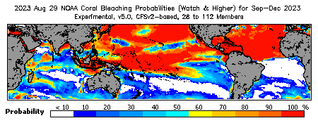 Current Bleaching Heat Stress Outlook Probability - Watch and higher