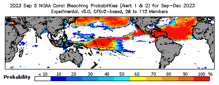 Current Bleaching Heat Stress Outlook Probability - Alert Levels 1 and 2