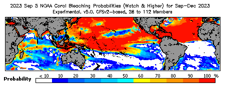 Current Bleaching Heat Stress Outlook Probability - Watch and higher