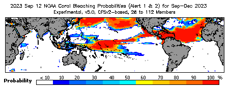 Current Bleaching Heat Stress Outlook Probability - Alert Levels 1 and 2