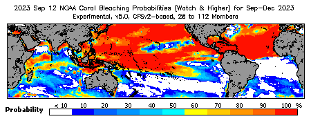 Current Bleaching Heat Stress Outlook Probability - Watch and higher