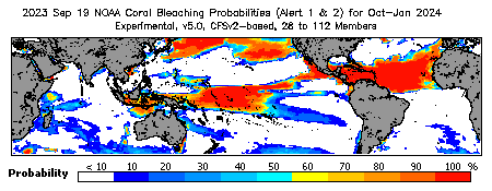 Current Bleaching Heat Stress Outlook Probability - Alert Levels 1 and 2