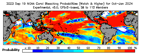 Current Bleaching Heat Stress Outlook Probability - Watch and higher