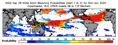 Current Bleaching Heat Stress Outlook Probability - Alert Levels 1 and 2