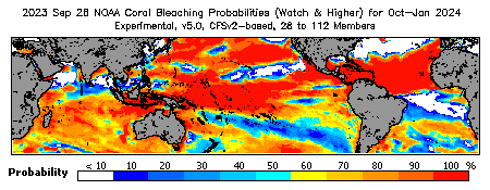 Current Bleaching Heat Stress Outlook Probability - Watch and higher