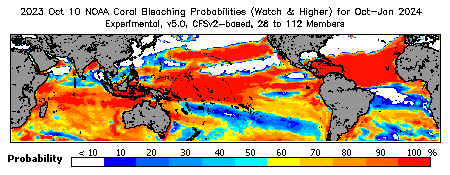 Current Bleaching Heat Stress Outlook Probability - Watch and higher