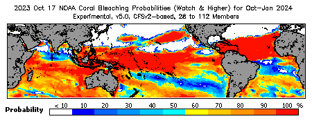 Current Bleaching Heat Stress Outlook Probability - Watch and higher